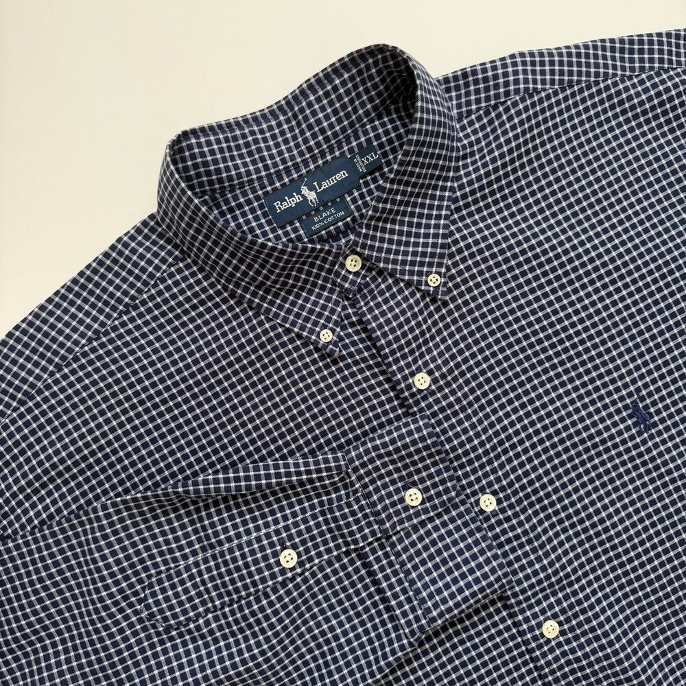 Ralph Lauren Blake Shirt Mens XXL Blue Check Button Down Cotton Long Sleeve